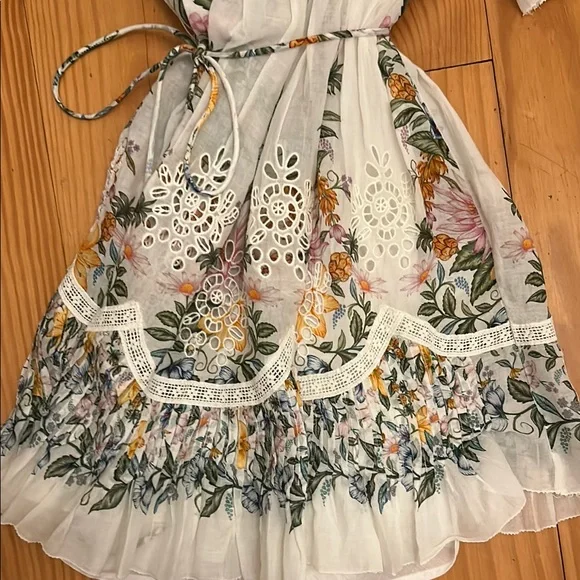 NWT Farm Rio for Anthropologie White Ruffled Smocked Mini Dress